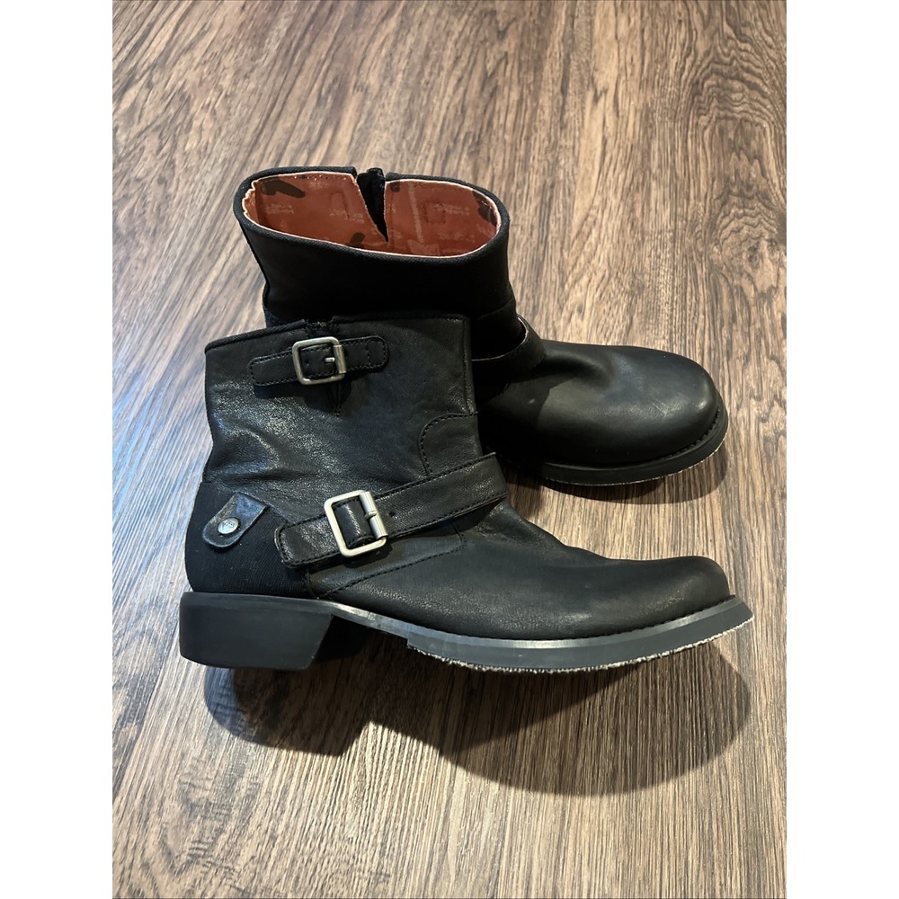 London Underground Size 8.5 Women's Handcrafted Black Leather Moto Biker Boots